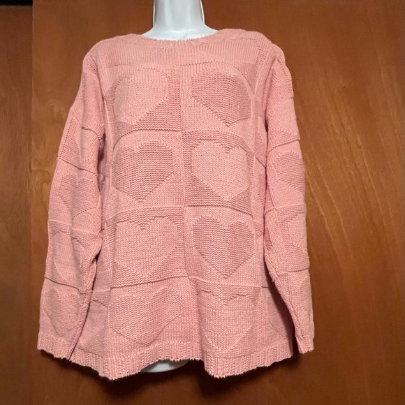 Carole Rogers Sweaters - Women’s Vintage Top Carole Rogers Chunky Knit Heart Pink Sweater 80's USA Size L